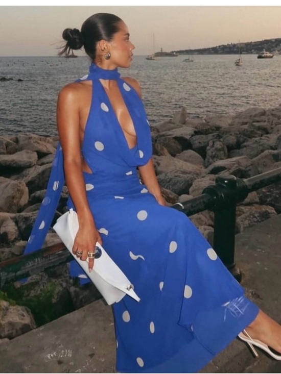 Zara Dresses & Skirts - 🔥🔥Zara Blue Polka Dot Halter Maxi Dress(sold out)